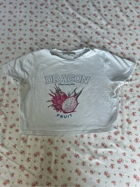 Dragon Fruit Graphic Crop Tee - White